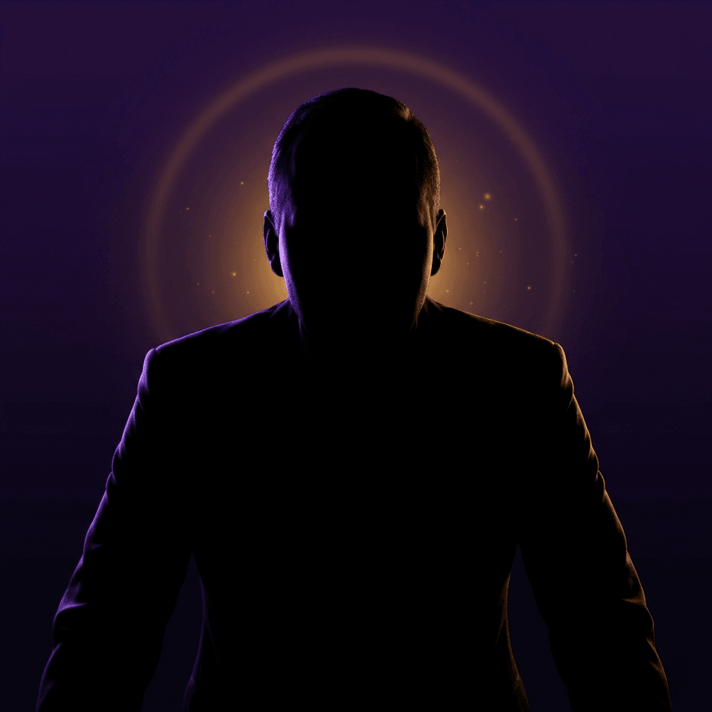 Blacked-out silhouette portrait of The Founder